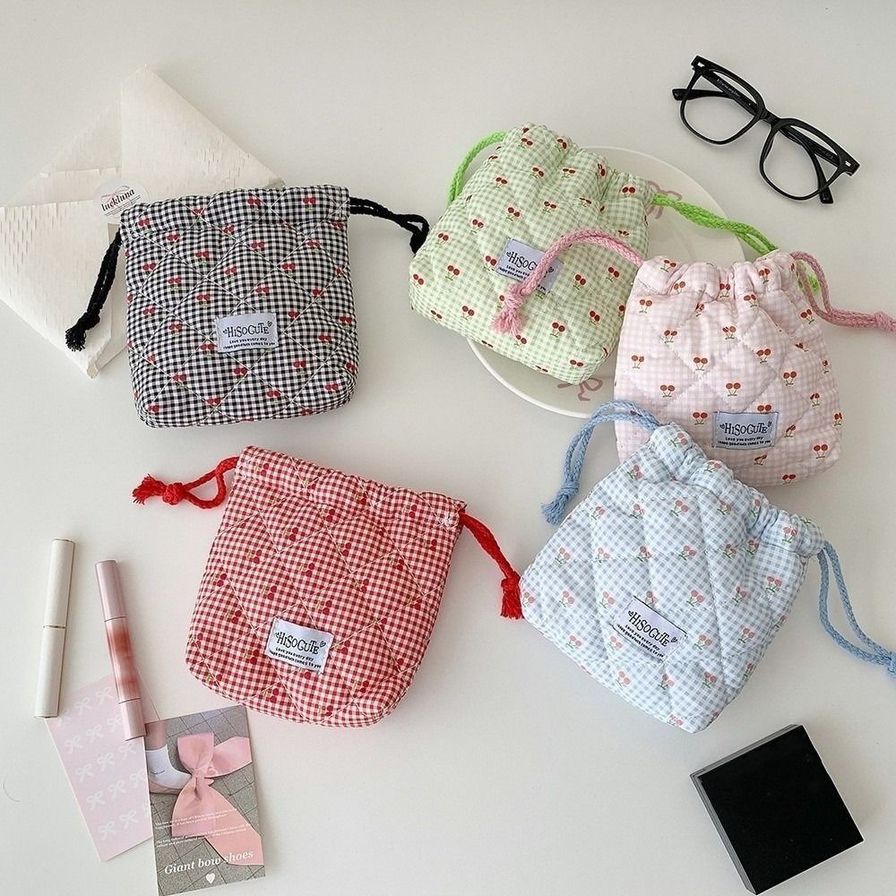 새로운 체리 무늬 드로스트링 파우치, 다용도 대용량 화 - Cosmetic Bags 리뷰 및 가격
