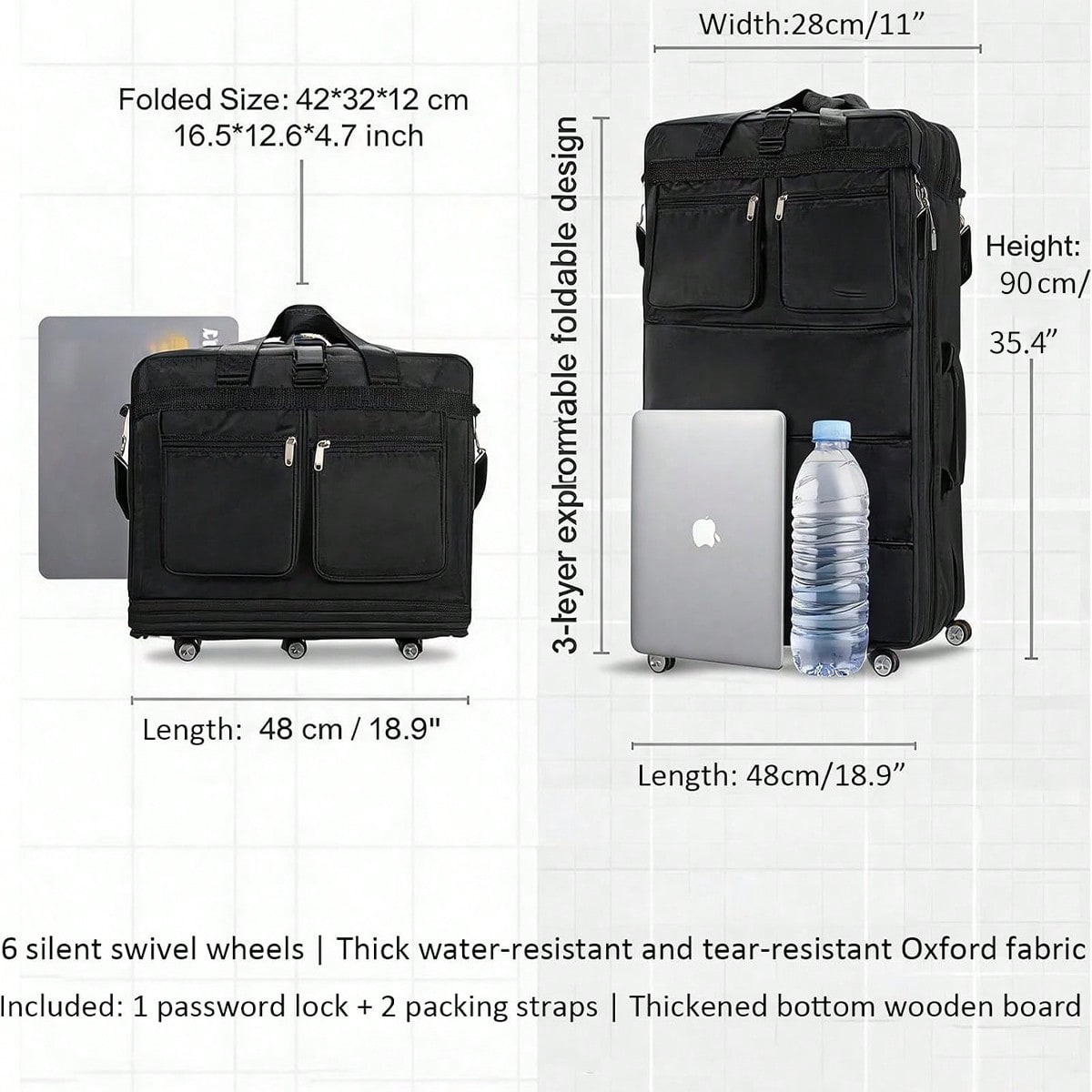 바퀴가 달린 검은색 여행용 더플 백, 확장 및 접이식으 - Foldable Rolling Luggage Bag 리뷰 및 가격